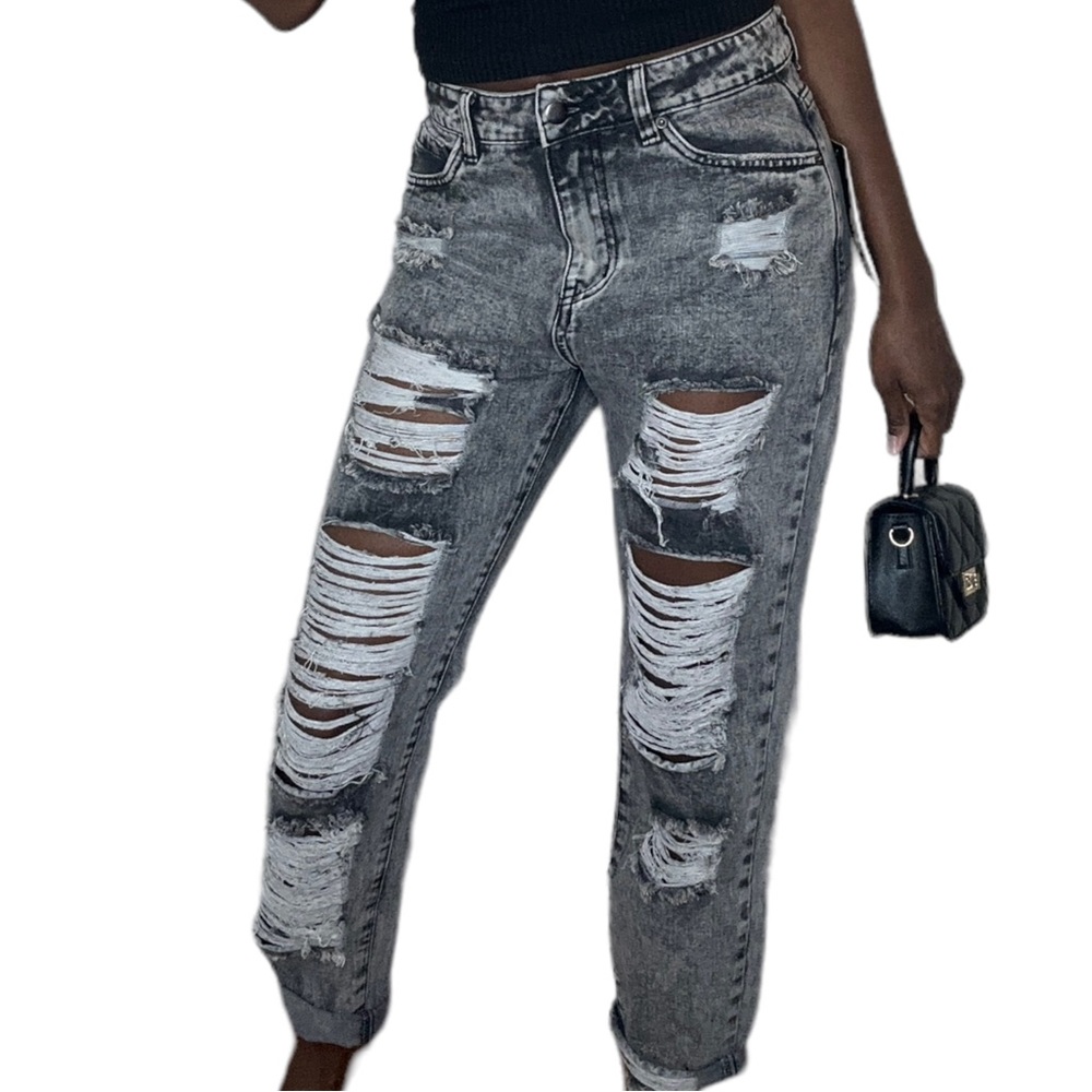 Grey Distressed Denim Jeans